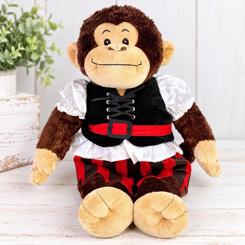 Build A Bear Workshop Monkey Plush 18" Brown Stuffed Animal Pirate Outfit BABW